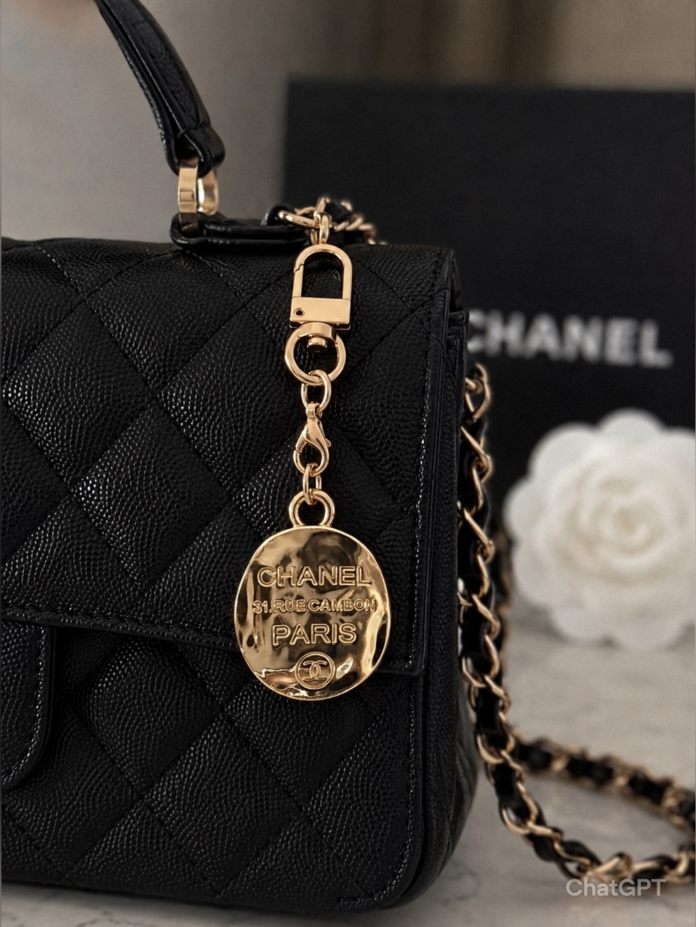 CHANEL GUC Gold Paris hammered 
Coin look bag Charm (bag not included) 
Stunning